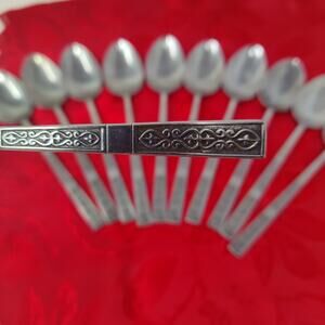 10X Tsp VTG Stanley Roberts Black Textured Stainless Flatware Japan Teaspoon
